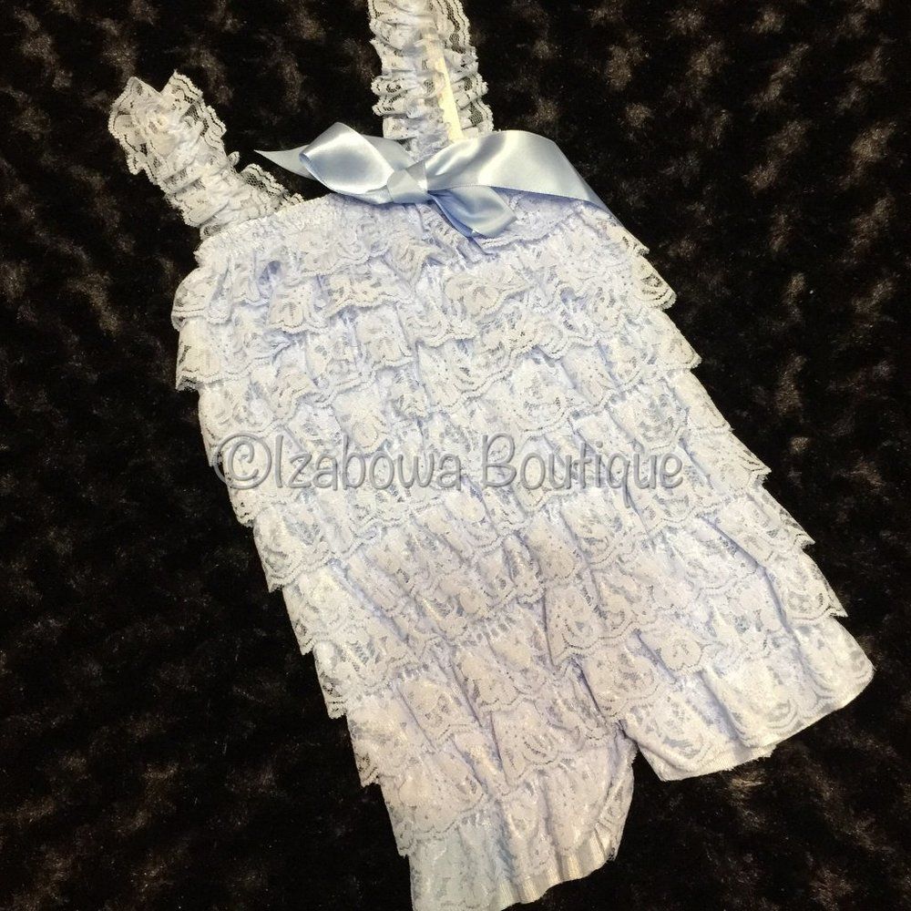 ***** Baby Blue Lace Romper  BBRS  Small 3M-12M  NWT Boutique
